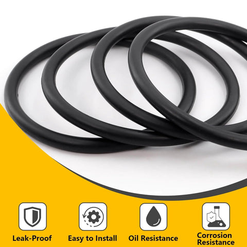 Close-up of 10 Pack 3043B O Ring Replacement Set For VP Racing Fuels 3042 Utility Jug Caps, black heavy duty gasket rings.