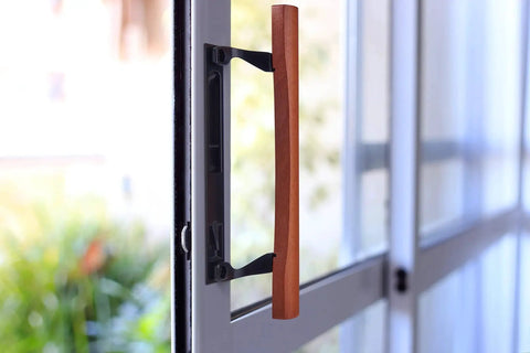 Replacement Oak Sliding Patio Door Inside Handle Set In Wood And Black Finish For One To One And One Quarter Inch Thick Doors Right Or Left Handed