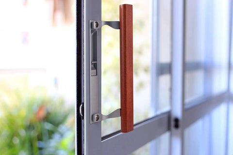 Oak Sliding Patio Door Inside Handle Set Wood And Aluminum Grey Handle Only For One And One Quarter Inch Thick Doors Installed
