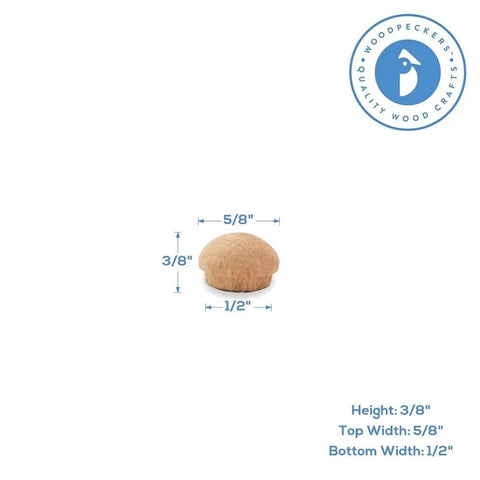Half Inch Oak Wood Plugs Pack Of 100 With Button Top For Screw Holes, Mushroom Style Decorative Furniture Plugs, front view