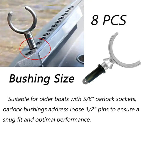 Oar Lock Bushing Insert For Boat Oar Lock Socket Converts Five Eighths Inch To Half Inch Eight Pack shown on boat