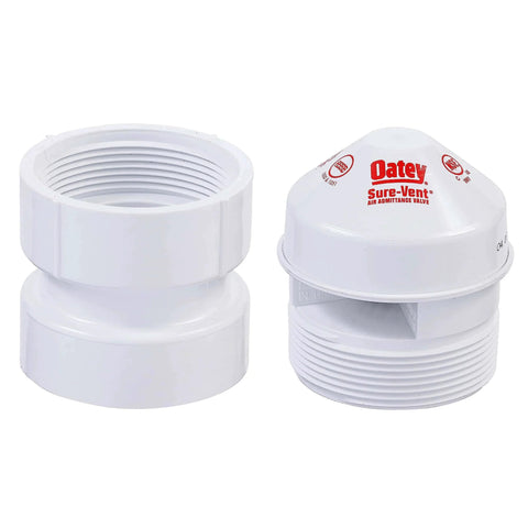 Oatey Sure Vent Air Admittance Valve 1.5 Inch To 2 Inch White PVC Schedule 40 Adapter 39016