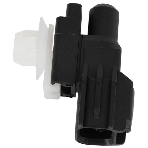 Automotive air temperature sensor with black housing and white mounting clip.