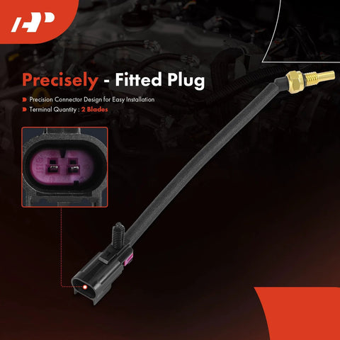 A-Premium coolant temperature sensor with purple 2-blade plug, black wiring, brass threaded probe.