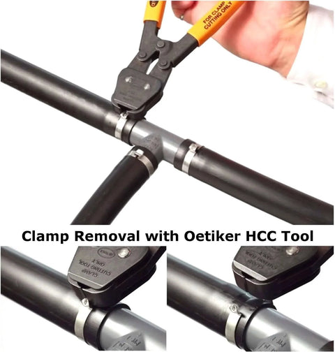 Oetiker 167 Series Stepless Ear Clamp One Ear Size Range From 13.2 To 15.7 Millimeters Closed To Open Stainless Steel clamped on pipe