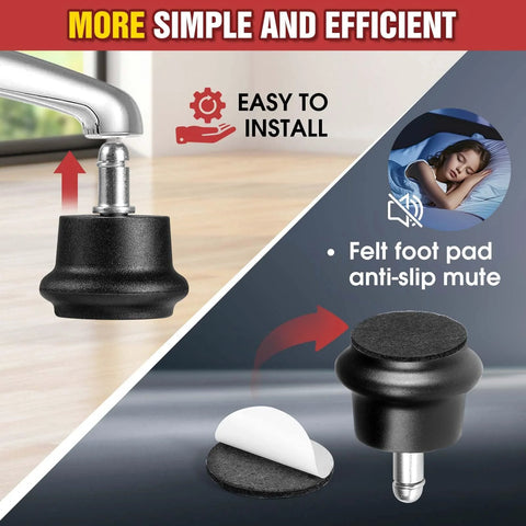 Office Chair Caster to Glide Conversion Feet Self Adhesive Felt Pads shown with installation and felt pad details.