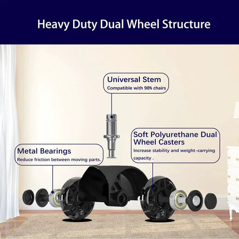 Heavy Duty 3 Inch Office Chair Casters Set Of 5 With Quiet Dual Ball Rollers For Hardwood Floors And Carpet Universal 11x22mm Stem Fits Most Chairs Up To 800 Pounds 7 Sixteenth By 7 Eighth Inch Stem components diagram
