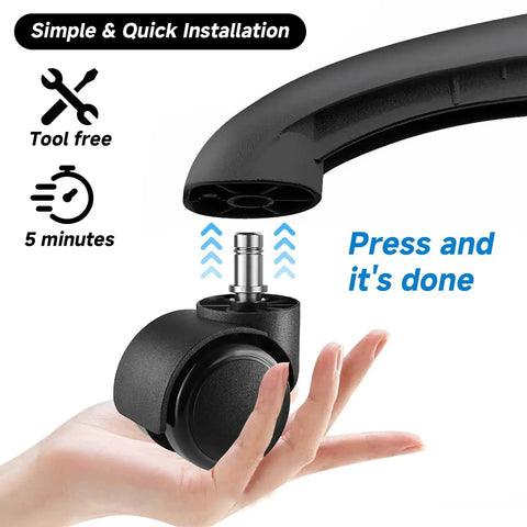 5 Pack 2 Inch Office Chair Caster Wheels With Quiet Rubber Rolling Casters, Heavy Duty Replacement, easy installation.