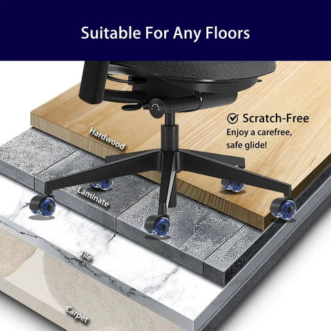 Heavy Duty 2 Inch Office Chair Casters Set Of Five For All Floors With Seven Sixteenth Inch Stem Universal 11x22mm Dual Rubber Wheels For Smooth Rolling And Quiet Glide Ideal For Home Office And Gaming Chairs Reduces Noise And Scratches on hardwood, laminate, tile, and carpet