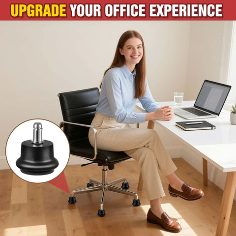 Office Chair Caster to Glide Conversion Feet displaying felt pads in use on an office chair in a home office setting