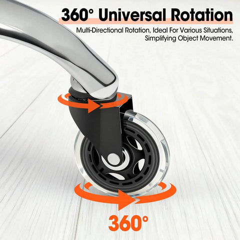 Close-up of 360° rotation feature on office chair wheel from Office Chair Wheel Set Of 10 Rubber Caster Wheels Heavy Duty Replacement Casters Universal Standard Size 7/16 By 7/8 11mm By 22mm Easy To Install For Most Office Chairs Not For IKEA Smooth Rolling Non Marking Soft Rubber Tread