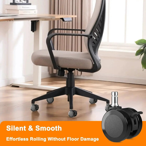 2 Inch Office Chair Wheels With Brakes For Soft Floors And Carpet, Locking Caster Set Of 5 installed on office chair