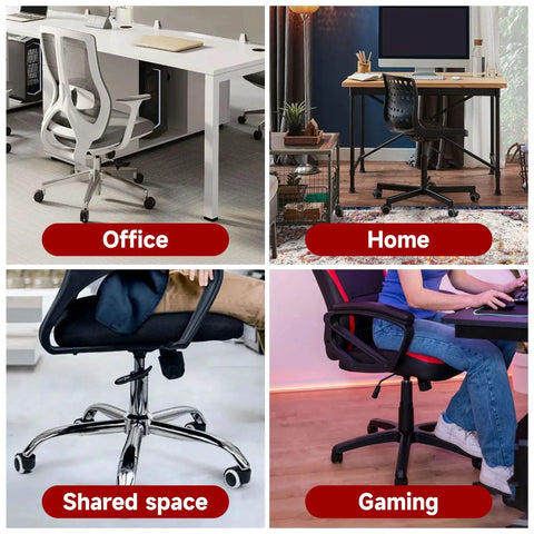 Collage of swivel chairs for office, home, shared space, and gaming with different designs and settings.