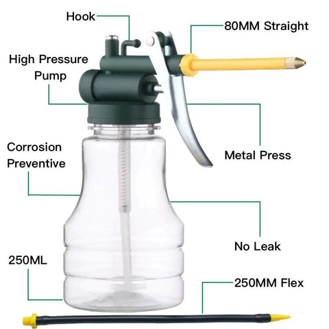 Two Pack Transparent High Pressure Oil Can Oiler With Rigid And Flexible Spouts And Thumb Pump Clear Plastic Bottle Kit with valve