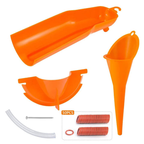 Oil Change Kit For Harleys And Big Twins With 50 Pcs O Ring Primary Drain Plugs, Drip Free Oil Filter Funnel, Crankcase Fill Funnel, Primary Case Seals And O Rings, Easy Spill Proof Maintenance Accessory Set components including funnels and O-rings
