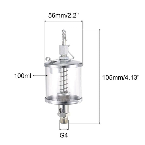 Oil Cup Needle Valve With G1/4 Thread 100ml Gravity Drip Feeder for precise lubrication, see-through window, chrome-plated steel.