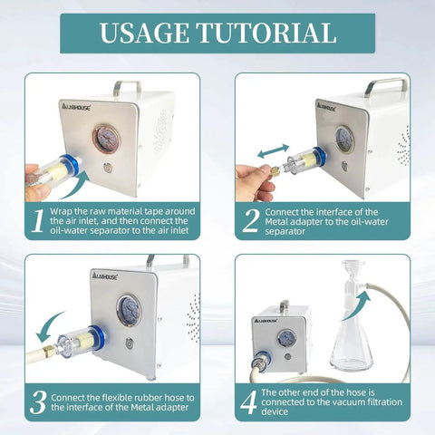 Step-by-step tutorial for setting up Oil Free Diaphragm Lab Vacuum Pump VP10E for Fast Vacuum Filtration, lab-ready use.