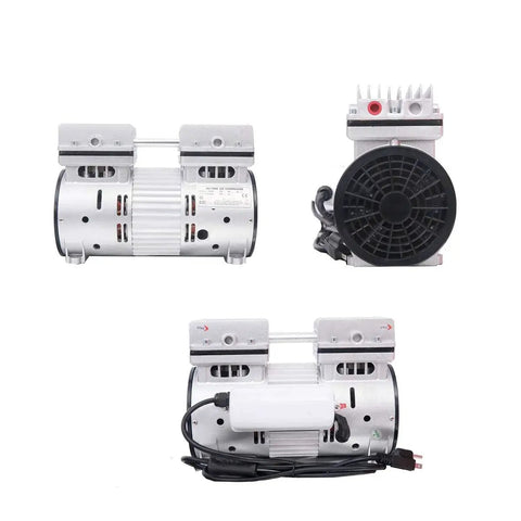 Oil Free 6 CFM Vacuum Pump 110V 780W Quiet High Vacuum Piston Compressor with US Plug shown from front and side views