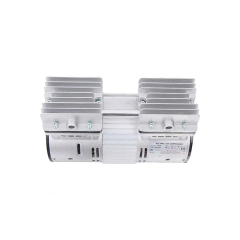 Front view of Oil Free 6 CFM Vacuum Pump 110V 780W Quiet High Vacuum Piston Compressor with US Plug, showing silver metal construction.