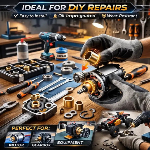 Mechanic installing Oil Impregnated Sintered Bronze Sleeve Bearing Bushing 4mm ID By 8mm OD By 6mm Length, DIY repair setting