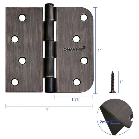 Sturdy 4x4 Inch Door Hinges For Wood, 18 Pack Oil Rubbed Bronze Interior Doors, Heavy Duty Hinges With Square 5/8 Radius Corners
