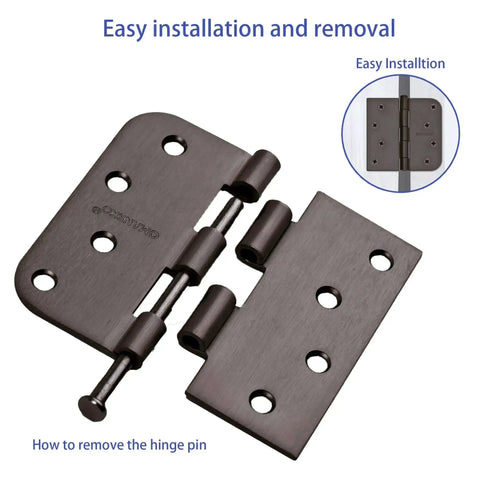 Sturdy 4x4 Inch Door Hinges For Wood, 18 Pack Oil Rubbed Bronze Interior Doors, showing square 5/8 radius corners and hinge pin removal.