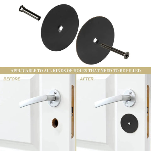 Oil Rubbed Bronze Door Hole Cover Plate Set fills unused knob and deadbolt openings on interior doors, boosting security and privacy while a neat, finished look; includes two 66mm plates and screws to fit 12-54mm holes.