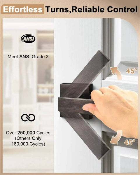 Beefy Heavy Duty Door Levers Set with Modern Square Design in use, showing effortless turns on an Oil Rubbed Bronze finish lever.