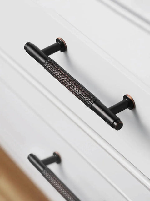 Five Pack Oil Rubbed Bronze Knurled Cabinet Handles With 3.78 Inch Center To Center 96mm Hole Spacing Solid Zinc Alloy Construction