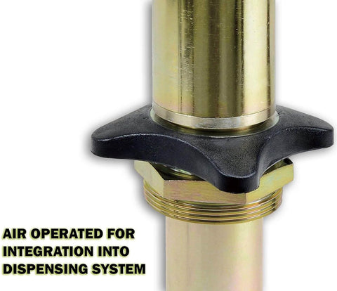 Close-up of Lubeworks Oil Transfer Drum Pump Double Action 3:1 Fast Flow Rate 7.4gpm / 28lpm brass component, air operated