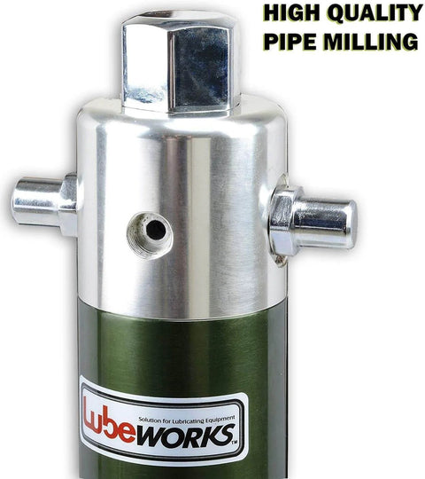 Top view of Lubeworks Oil Transfer Drum Pump Double Action 3:1 Fast Flow Rate 7.4gpm / 28lpm for SAE130 Oils/Fluids showcasing metal construction.