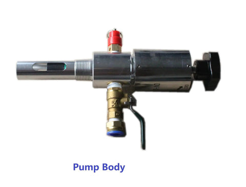 Pump body of Oil Transfer Pump, Air Operated, Pneumatic, 55 Gallon Drum, 1.25 Inch ID, Teflon Packing shown horizontally