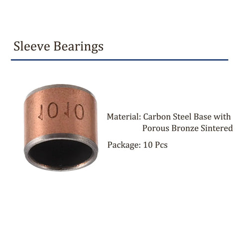 10 Pcs 1010 Sleeve Bearings Self Lubricating Wrapped Oilless Plain Bearings For Sliding Machinery Applications, carbon steel base, bronze sintered