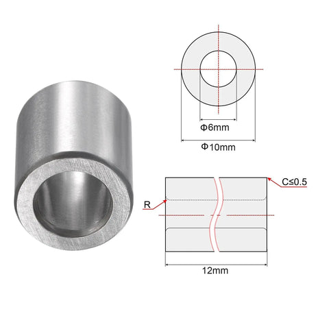 Oilless Sleeve Bearings 6mm Bore 10mm Outer Diameter 12mm Length Chrome Steel Bushing Set Of 6 with technical diagram