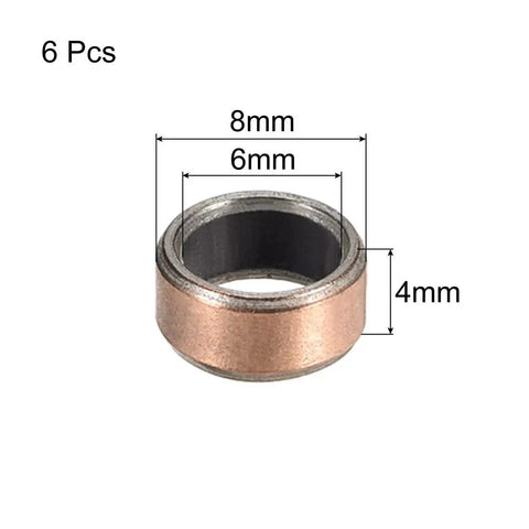 6 Pieces Sleeve Bearing Set With 6mm Bore 8mm OD And 4mm Length Oilless Plain Bearings for sliding movements in textile machinery.