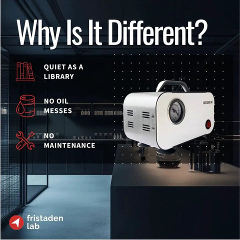Oilless Vacuum Pump For Filtration With 10 L Per Minute Flow Whisper Quiet At 40 Decibels Oil Free Diaphragm Pump That No Mess While Speeding Up Filtration USA Based Company Backed By 1 Year Warranty in a lab setting.
