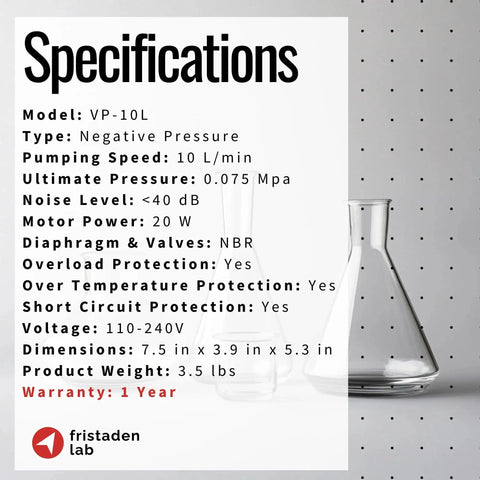 Oilless Vacuum Pump For Filtration With 10 L Per Minute Flow Whisper Quiet At 40 Decibels Oil Free Diaphragm Pump USA Spec Sheet