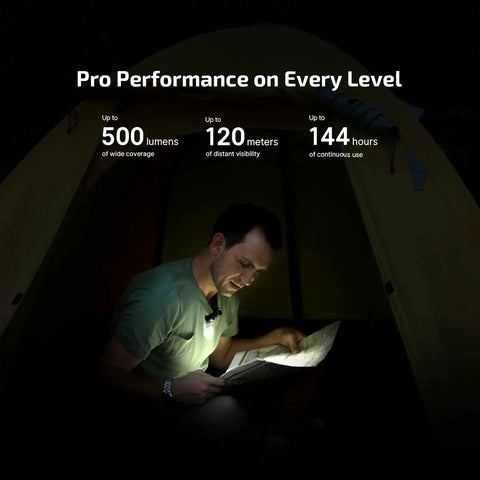 Man reading map in tent using OLIGHT Oclip Pro EDC Clip On Light Rechargeable 500 Lumens With Three Lighting Modes USB C Charging