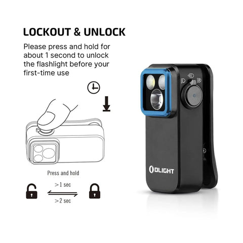 OLIGHT Oclip Pro EDC Clip On Light Rechargeable 500 Lumens With Three Lighting Modes USB C Charging Magnetic Clip Black side view