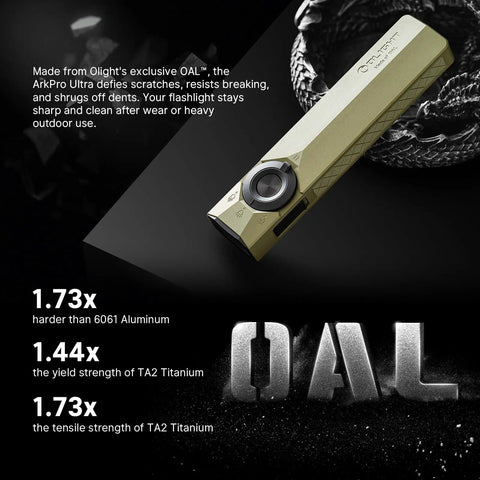 ArkPro Ultra EDC Flat Flashlight Rechargeable Portable Flood Light With 1700 Lumens Pure Flood 800 Lumens Spotlight 365nm UV And Green Beam Olive Green CW Ideal For Working Emergency Camping And Everyday Carry in olive green, angled view showing side and front features.