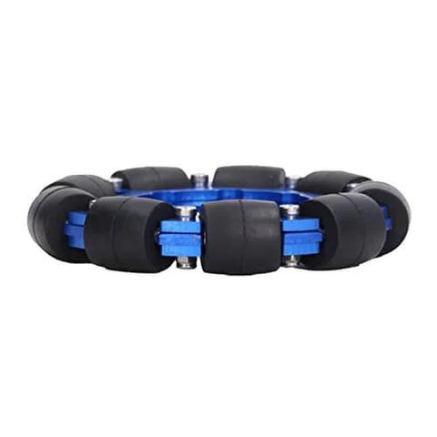 Omni Wheel 4in Aluminium Alloy Hub Omnidirectional Wheel for robot, shown sideways, with durable silicone material and double layer paint