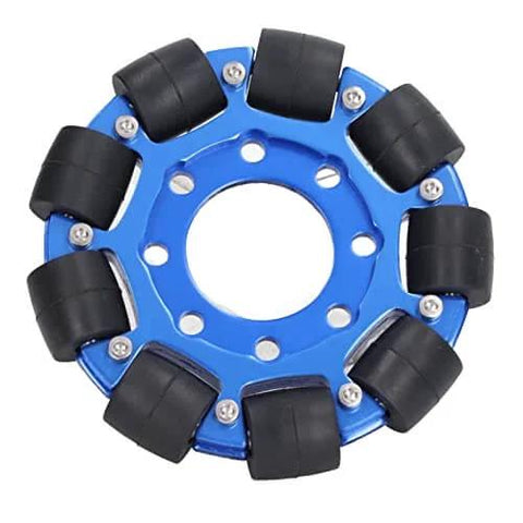 Omni Wheel 4in Aluminium Alloy Hub Omnidirectional Wheel, DIY Part for Robot, Durably Silicone Material, blue color