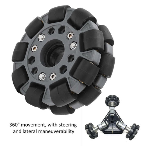Omni Wheel for Robot 100mm 360 Degree Omnidirectional Plastic Wheel, 20KG Load Capacity with Rubber Rollers and Brass Bearings