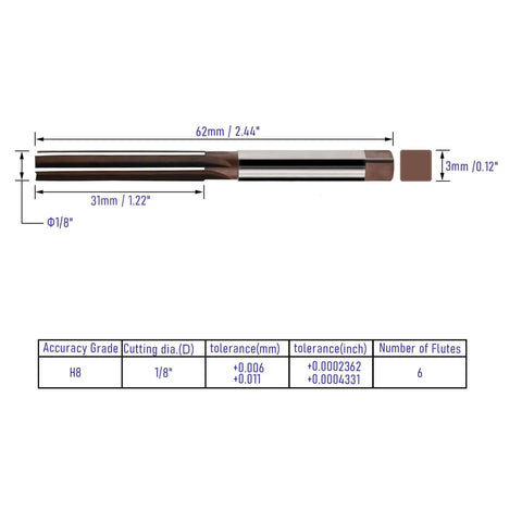One Eighth Inch Hand Reamer With Six Straight Flutes In 9CrSi Alloy Tool Steel For Metalworking Pro Grade Delivers H8 Precision