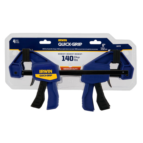 IRWIN Quick-Grip one-handed mini bar clamps, 4-pack, 6-inch blue clamps with black handles