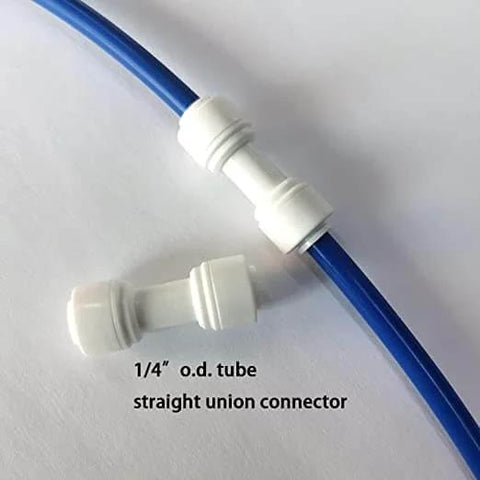 One Quarter Inch Push Fit Straight Union Quick Connect For RO Water Systems, DIY Friendly, No Tools Tubing Adapter with blue tubing
