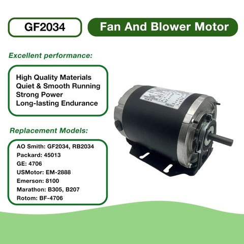 One Third HP Blower Motor For HVAC Systems 115V 60Hz 1725 RPM 48 Frame Belt Drive Go To Replacement Quiet Energy Efficient Direct Replacement For AO Smith BF2034
