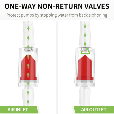 Two Pawfly aquarium check valves, red plastic 1-way valves for 3/16 inch airline tubing