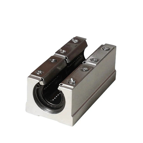 Open 16mm SBR16 LUU Sliding Bearing Block with pressure plate, for CNC Linear Rail Guides, made from aluminum alloy, front view