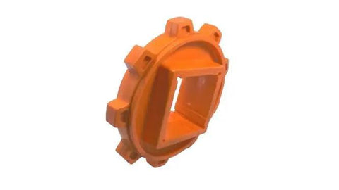 Side view of 2.5 Inch Bore Molded Non Split Sprocket With 9 Teeth Orange Square Bore Thermoplastic Built Tough Drive Gear for industrial use
